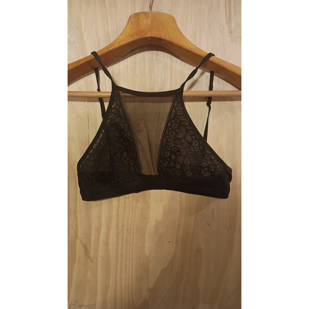 Victoria's Secret Dream Angels Black Lace Mesh High Neck Bralette S See through.